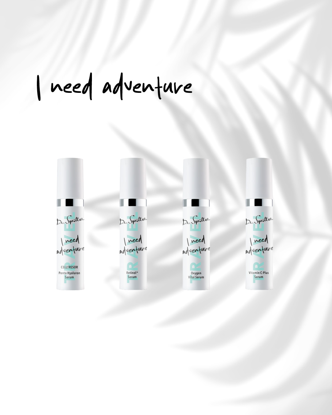 4 serums in 10 ml pump dispensers as travel size