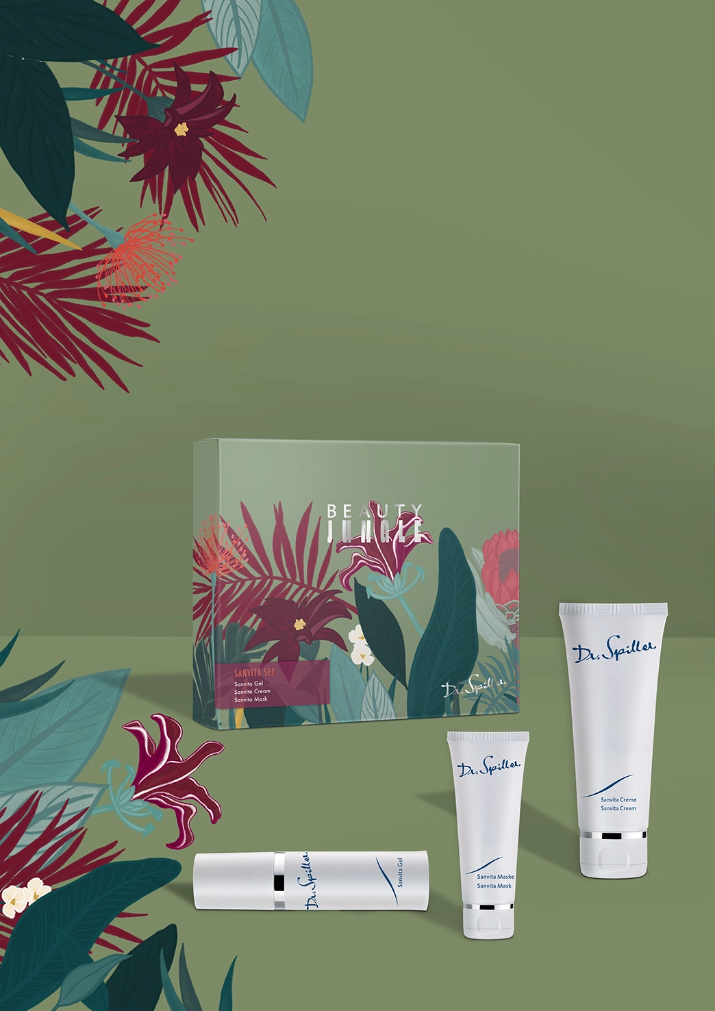 Dr. Spiller SANVITA Geschenkset auf grünem Hintergrund