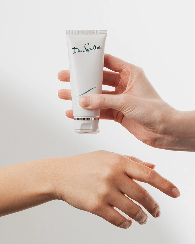 Skin care application on the hand